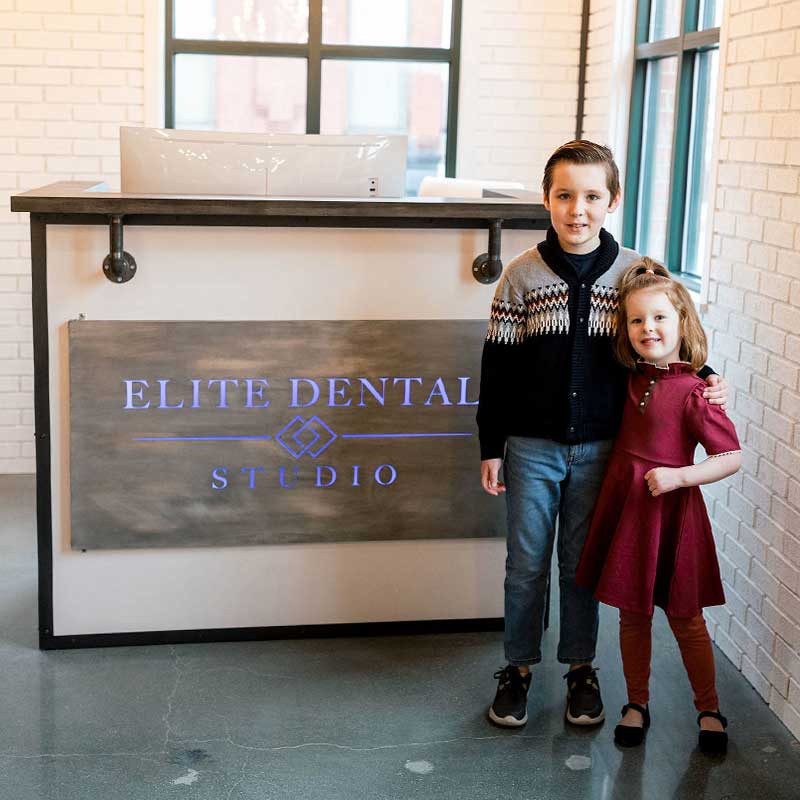 Carter and Charlotte Office Mascots Elite Dental Studio in Westborough, MA